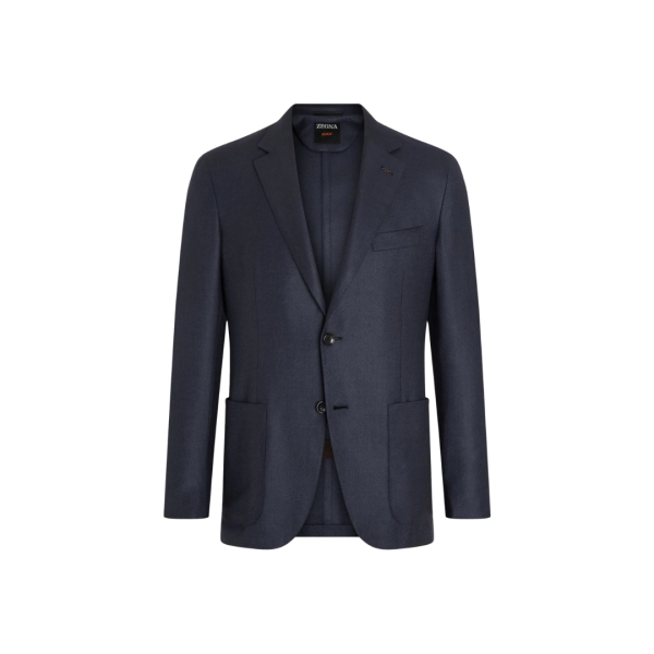 Veste droite ZEGNA cachemire soie bleu marine poche plaquée
