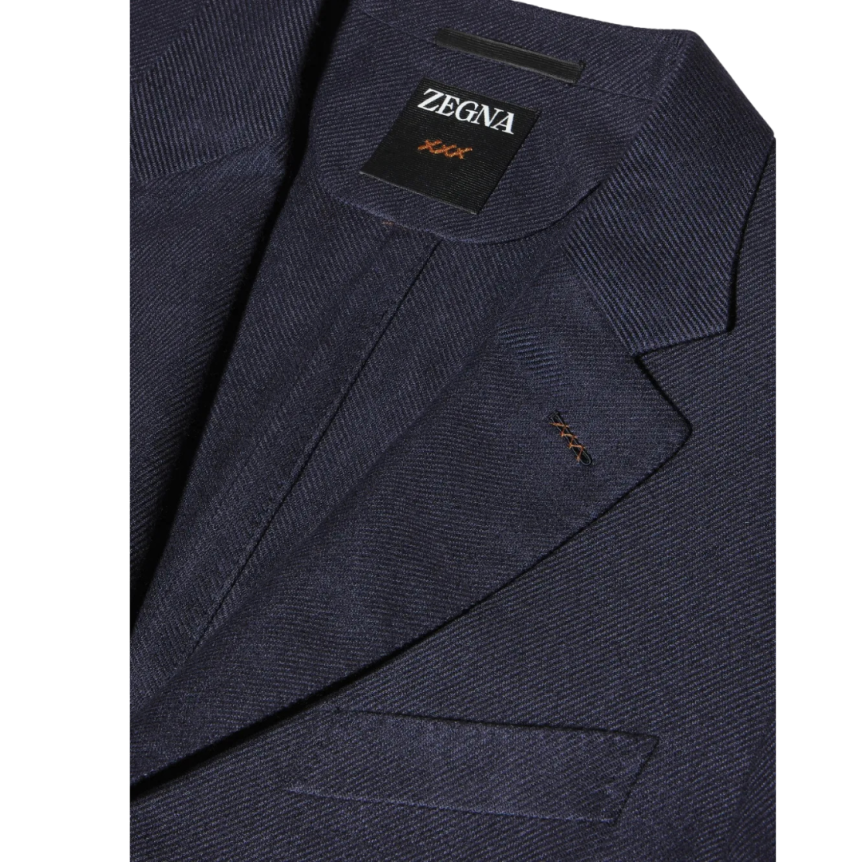 Veste droite ZEGNA cachemire soie bleu marine poche plaquée