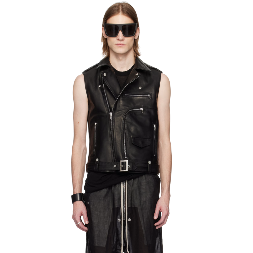 Blouson perfecto sans manche RICK OWENS Stooges cuir noir