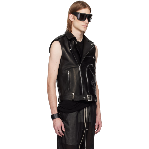 Blouson perfecto sans manche RICK OWENS Stooges cuir noir