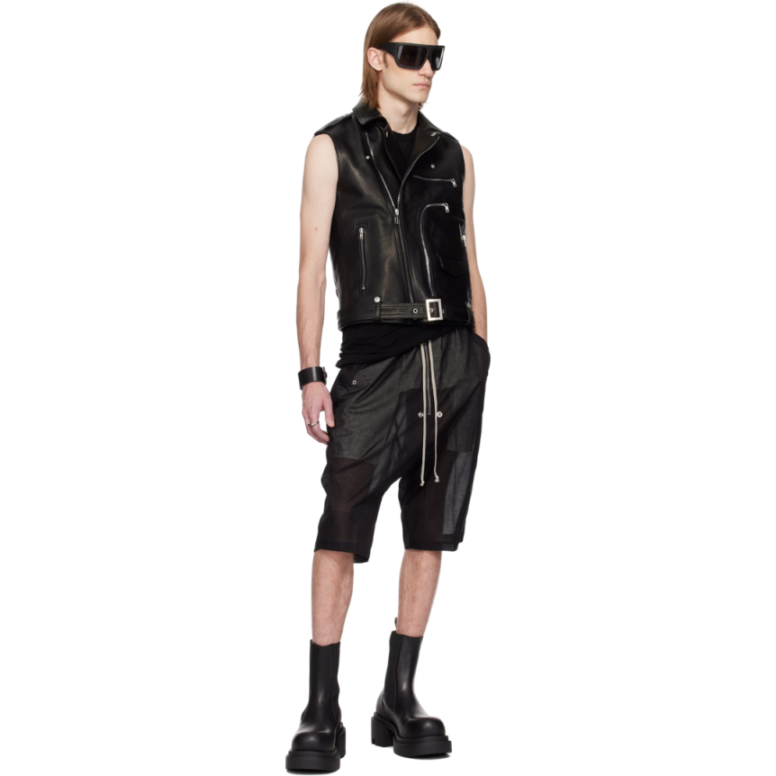 Blouson perfecto sans manche RICK OWENS Stooges cuir noir