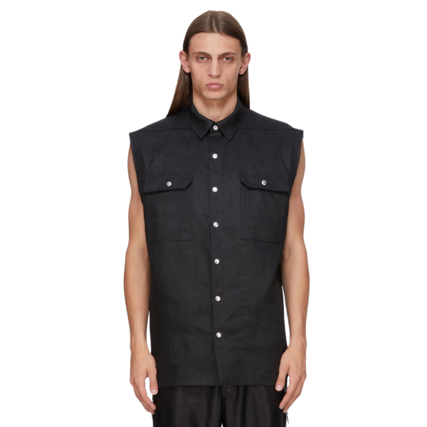 Chemise sans manche RICK OWENS lin noir Hollywood Runway SS25