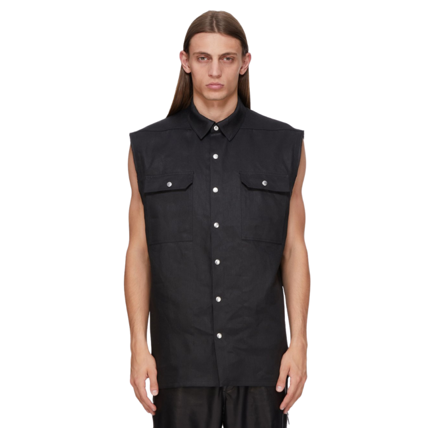 Chemise sans manche RICK OWENS lin noir Hollywood Runway SS25