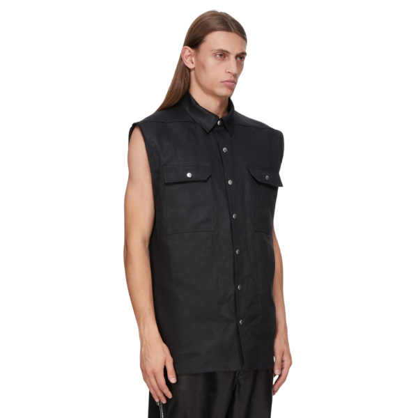 Chemise sans manche RICK OWENS lin noir Hollywood Runway SS25