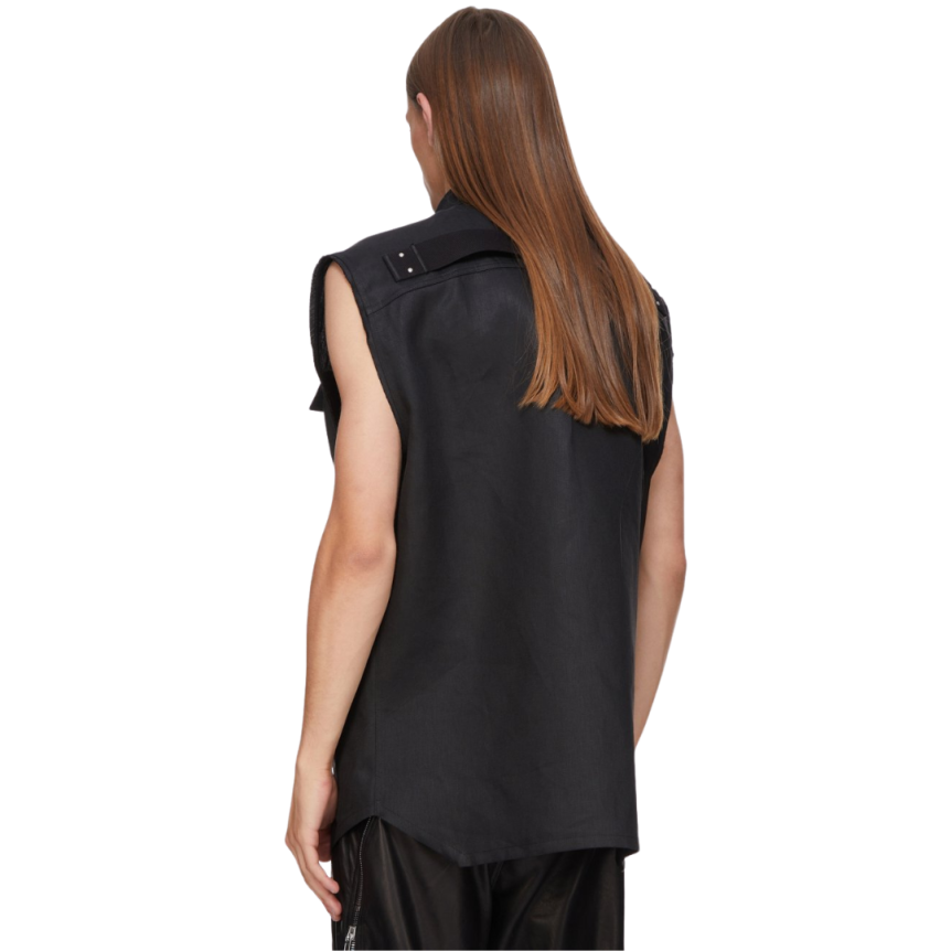 Chemise sans manche RICK OWENS lin noir Hollywood Runway SS25