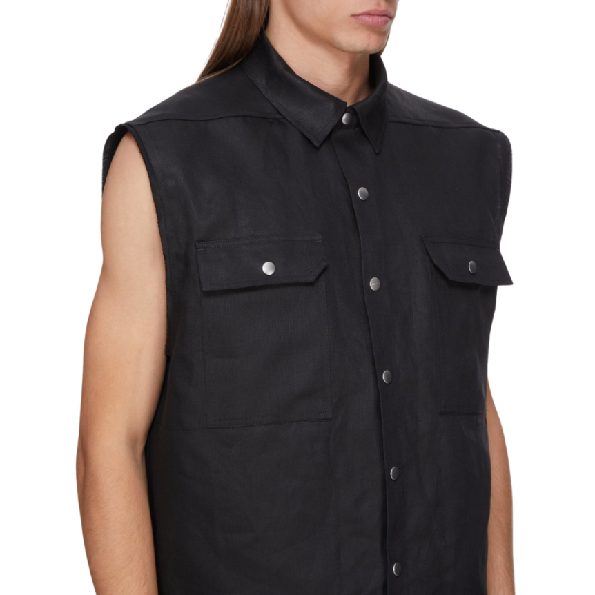 Chemise sans manche RICK OWENS lin noir Hollywood Runway SS25