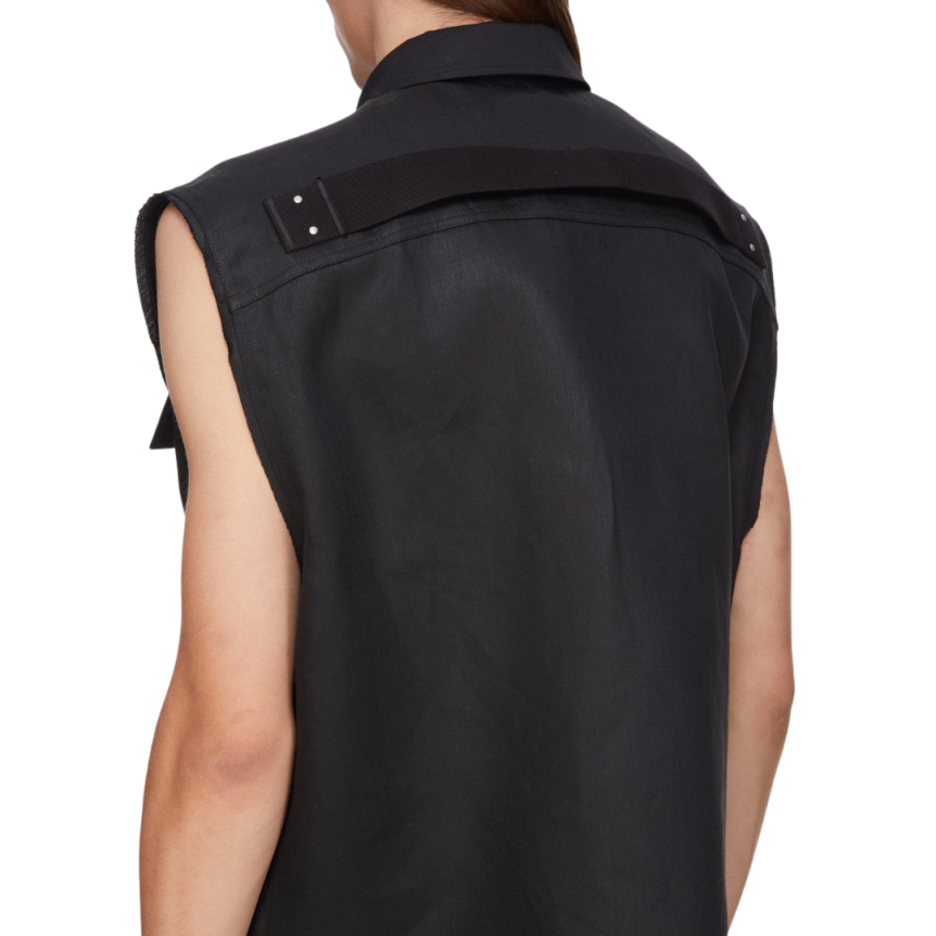 Chemise sans manche RICK OWENS lin noir Hollywood Runway SS25