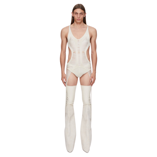 Top Body RICK OWENS maille laine mérinos déchiquetée écru Hollywood Runway SS25
