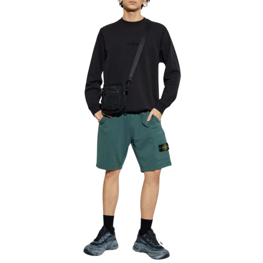 Short cargo STONE ISLAND coton bleu pétrole poches cordon taille élastique