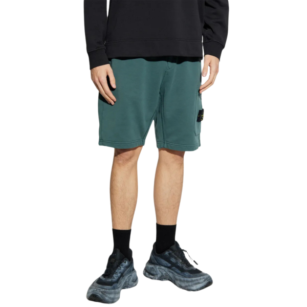 Short cargo STONE ISLAND coton bleu pétrole poches cordon taille élastique