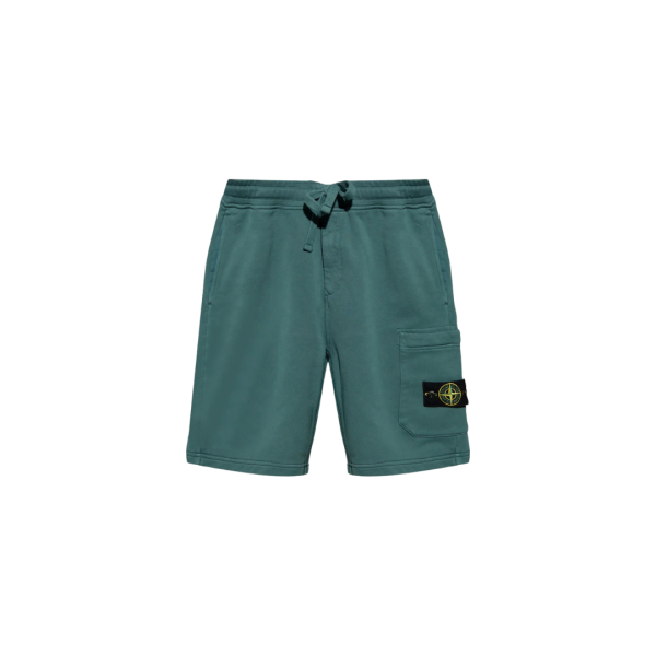 Short cargo STONE ISLAND coton bleu pétrole poches cordon taille élastique