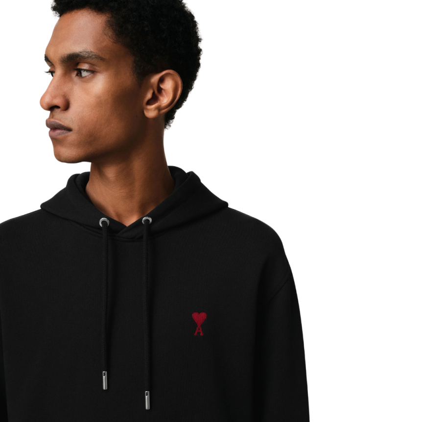 Sweat-shirt à capuche Hoodie AMI Paris coton noir cœur rouge