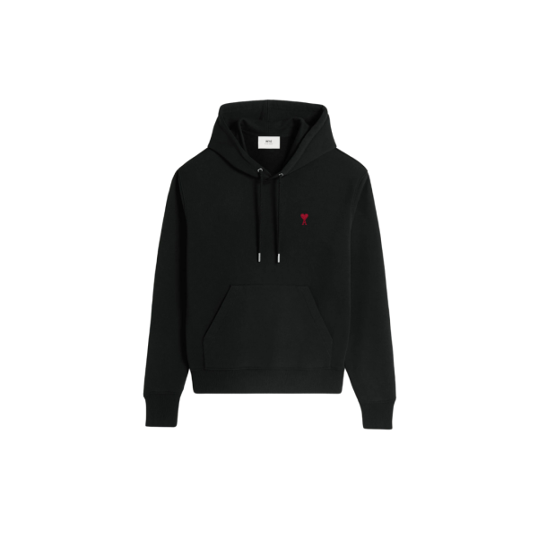 Sweat-shirt à capuche Hoodie AMI Paris coton noir cœur rouge