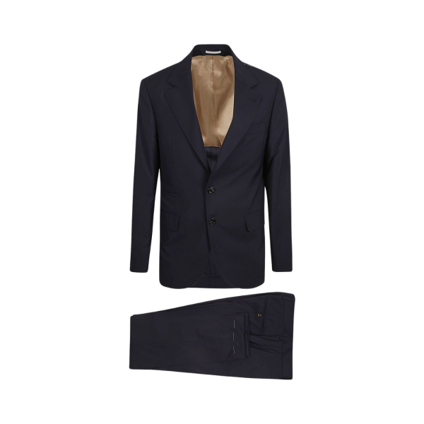 Costume droit BRUNELLO CUCINELLI classique laine soie bleu marine