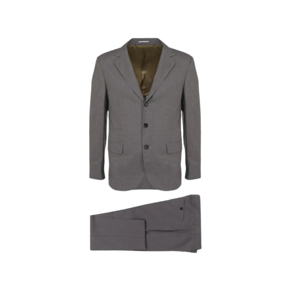 Costume droit classique BRUNELLO CUCINELLI laine soie gris