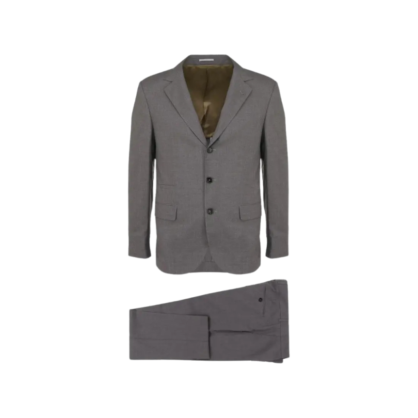 Costume droit classique BRUNELLO CUCINELLI laine soie gris