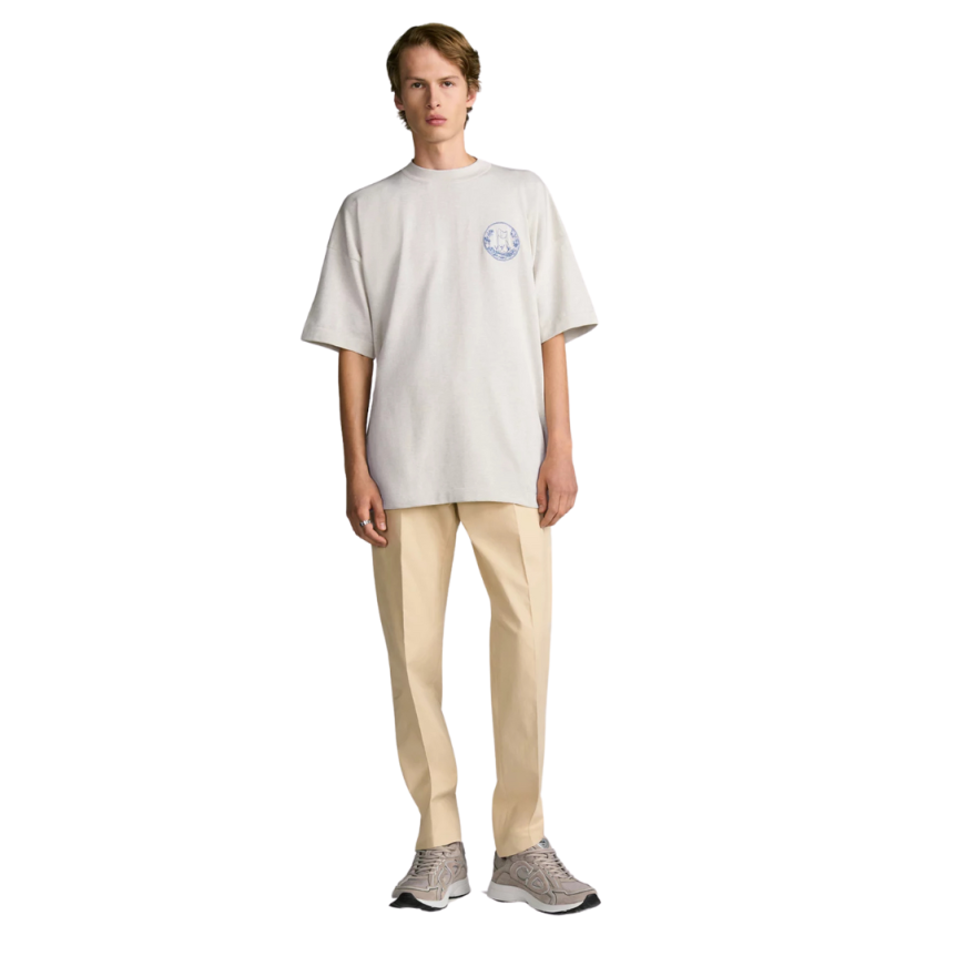 T-shirt col rond DIOR jersey coton beige logo broderie dos chat