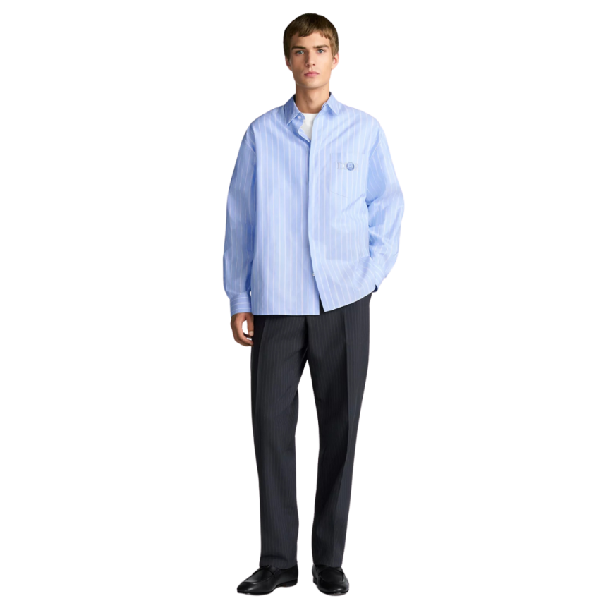 Chemise DIOR coton bleu rayures poche broderie chat Hylton Nel