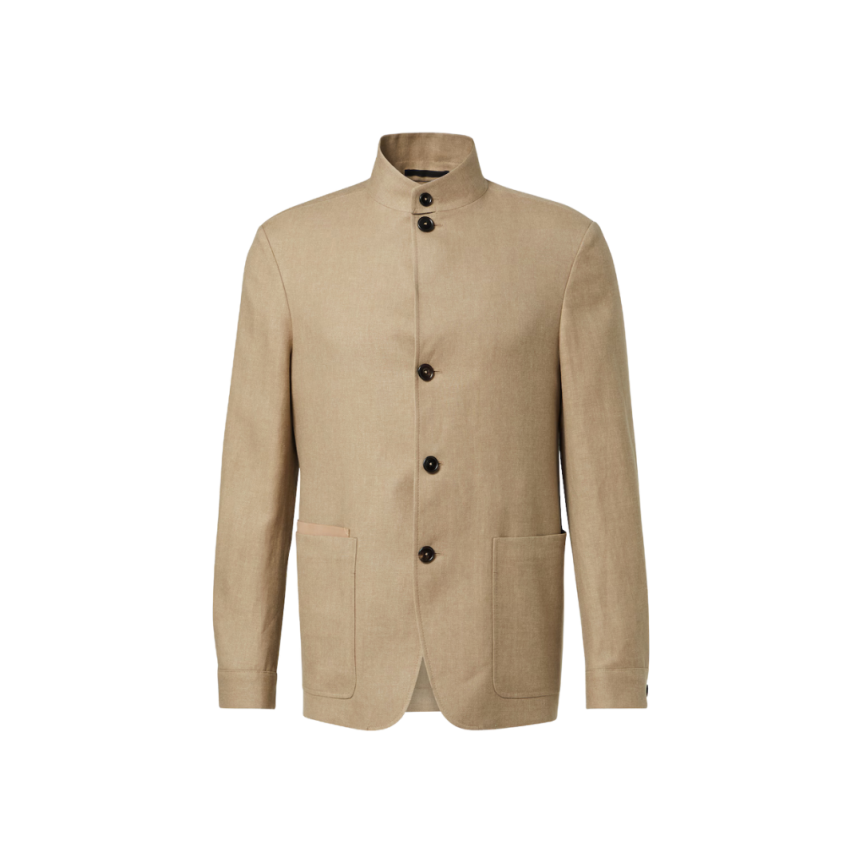 Veste militaire ZEGNA II Conte col officier lin laine ficelle 2 poches plaquées