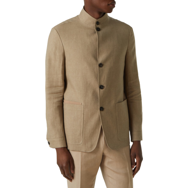 Veste militaire ZEGNA II Conte col officier lin laine ficelle 2 poches plaquées