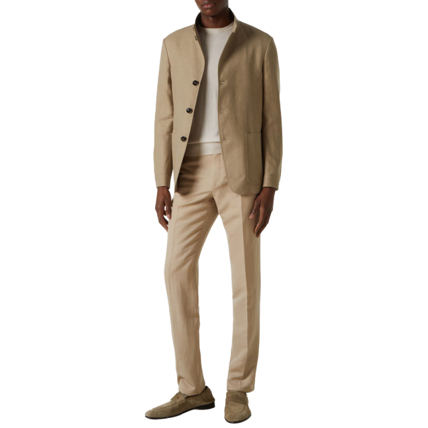 Veste militaire ZEGNA II Conte col officier lin laine ficelle 2 poches plaquées