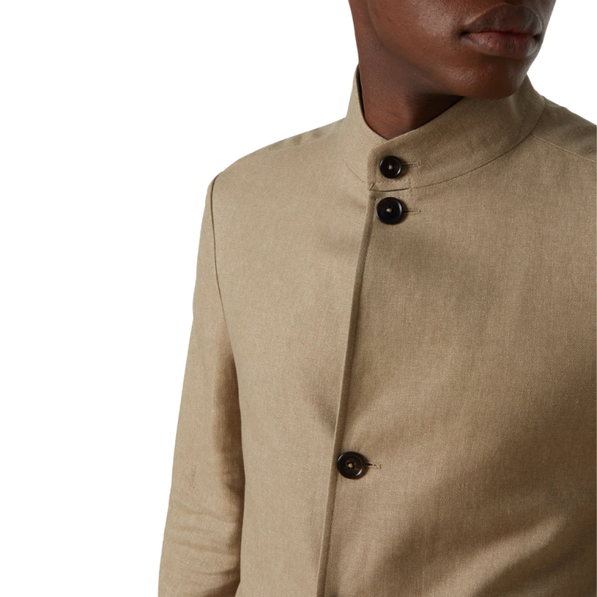 Veste militaire ZEGNA II Conte col officier lin laine ficelle 2 poches plaquées