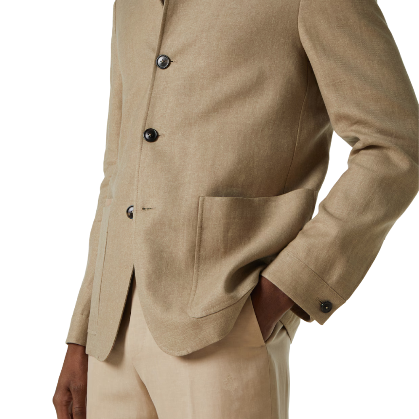 Veste militaire ZEGNA II Conte col officier lin laine ficelle 2 poches plaquées