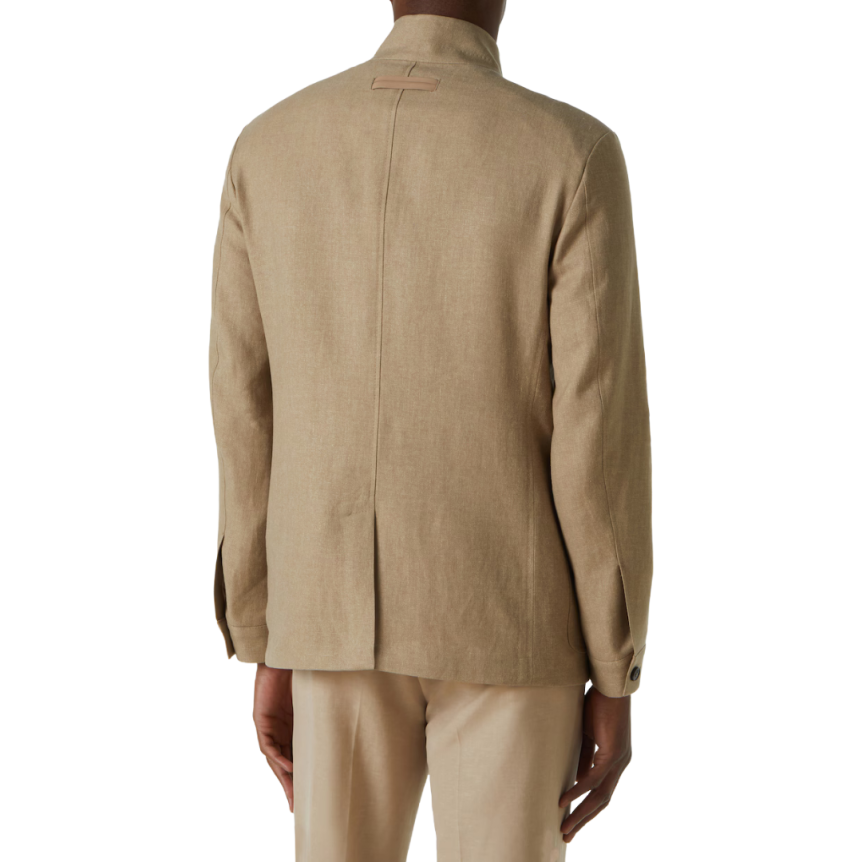Veste militaire ZEGNA II Conte col officier lin laine ficelle 2 poches plaquées