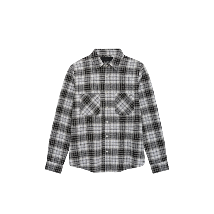 Chemise manche longue AMIRI flanelle coton carreaux noir blanc