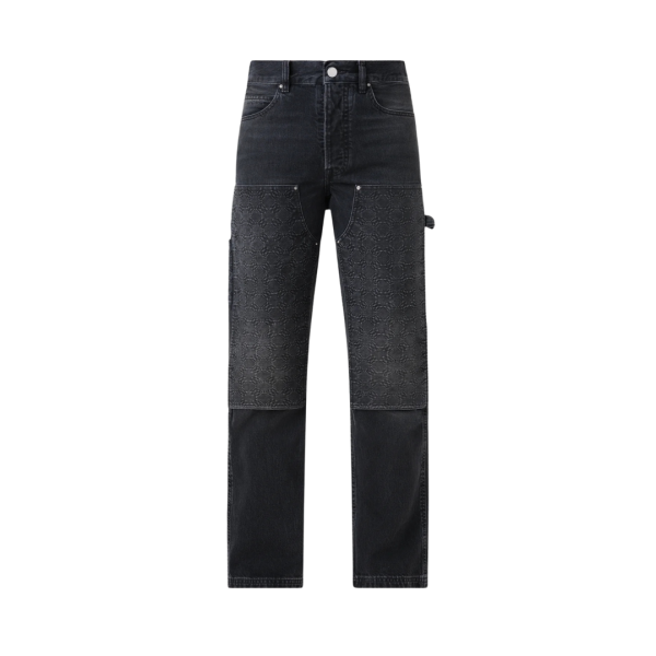 Pantalon Jean charpentier AMIRI denim coton noir délavé monogramme MA Quad