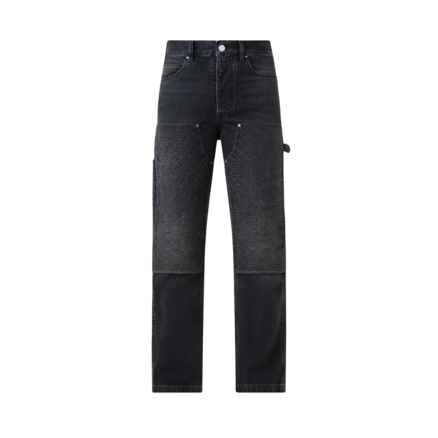 Pantalon Jean charpentier AMIRI denim coton noir délavé monogramme MA Quad