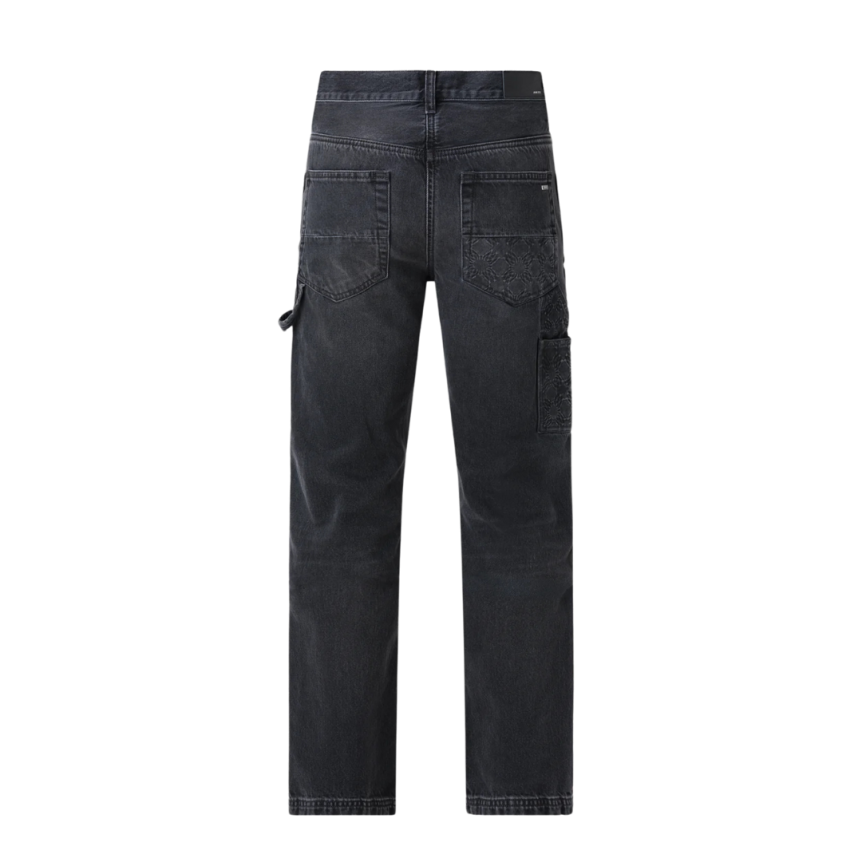 Pantalon Jean charpentier AMIRI denim coton noir délavé monogramme MA Quad