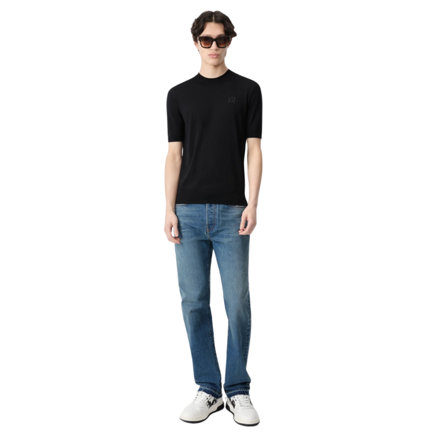 Pantalon jean AMIRI droit 5 poches denim coton bleu délavé