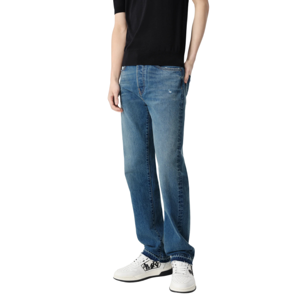 Pantalon jean AMIRI droit 5 poches denim coton bleu délavé