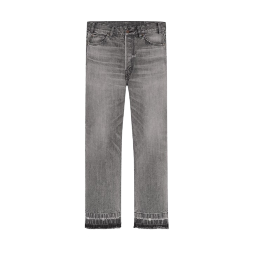 Jean CELINE Wesley taille basse denim délavé gris Valley ourlet frange