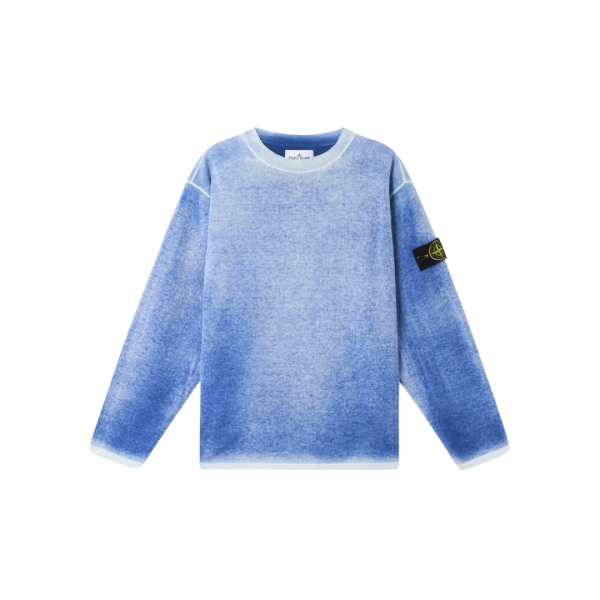 Pull oversize STONE ISLAND ras-du-cou coton tie & dye aérographe bleu blanc