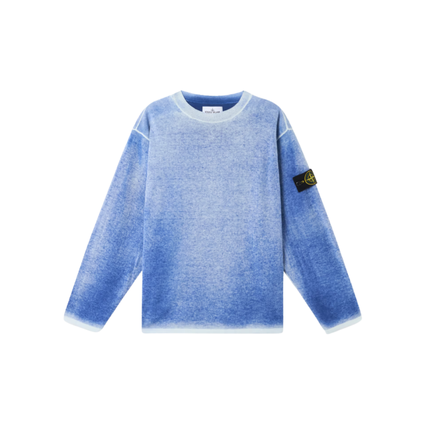 Pull oversize STONE ISLAND ras-du-cou coton tie & dye aérographe bleu blanc