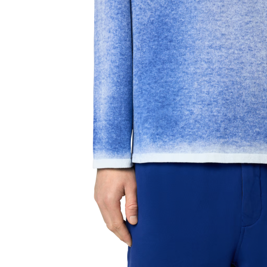 Pull oversize STONE ISLAND ras-du-cou coton tie & dye aérographe bleu blanc