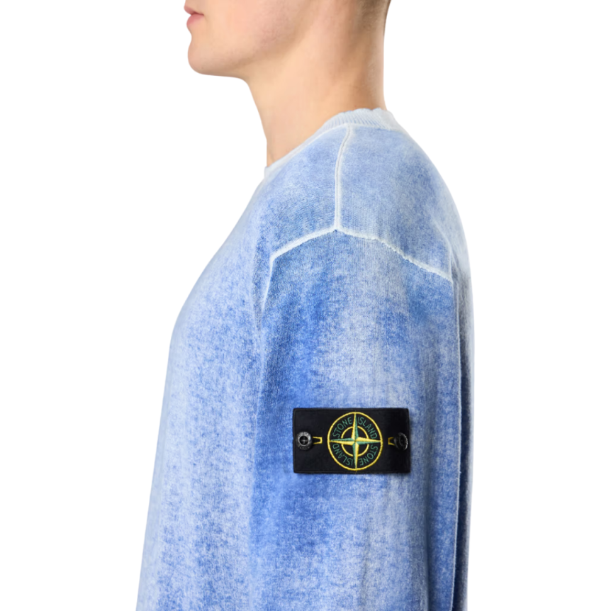 Pull oversize STONE ISLAND ras-du-cou coton tie & dye aérographe bleu blanc