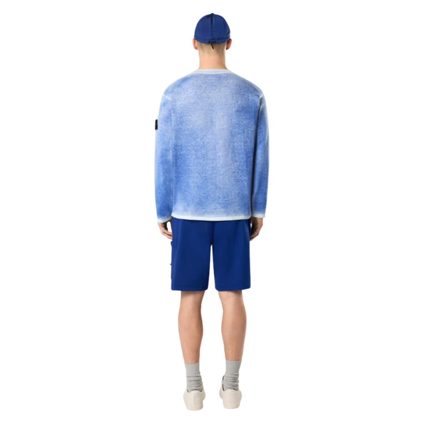 Pull oversize STONE ISLAND ras-du-cou coton tie & dye aérographe bleu blanc