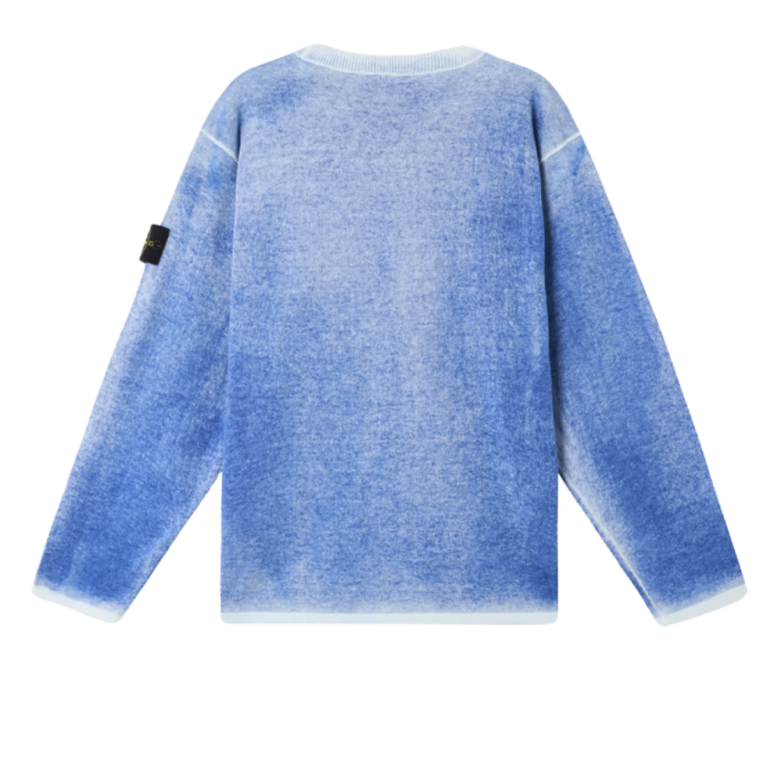 Pull oversize STONE ISLAND ras-du-cou coton tie & dye aérographe bleu blanc