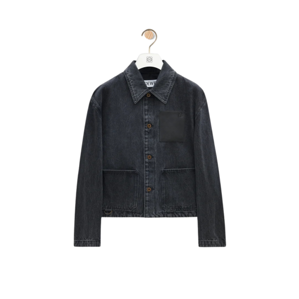 Veste boutons LOEWE denim coton délavé noir poche cuir anagramme