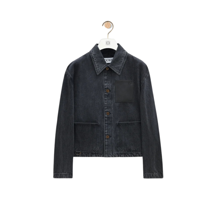 Veste boutons LOEWE denim coton délavé noir poche cuir anagramme