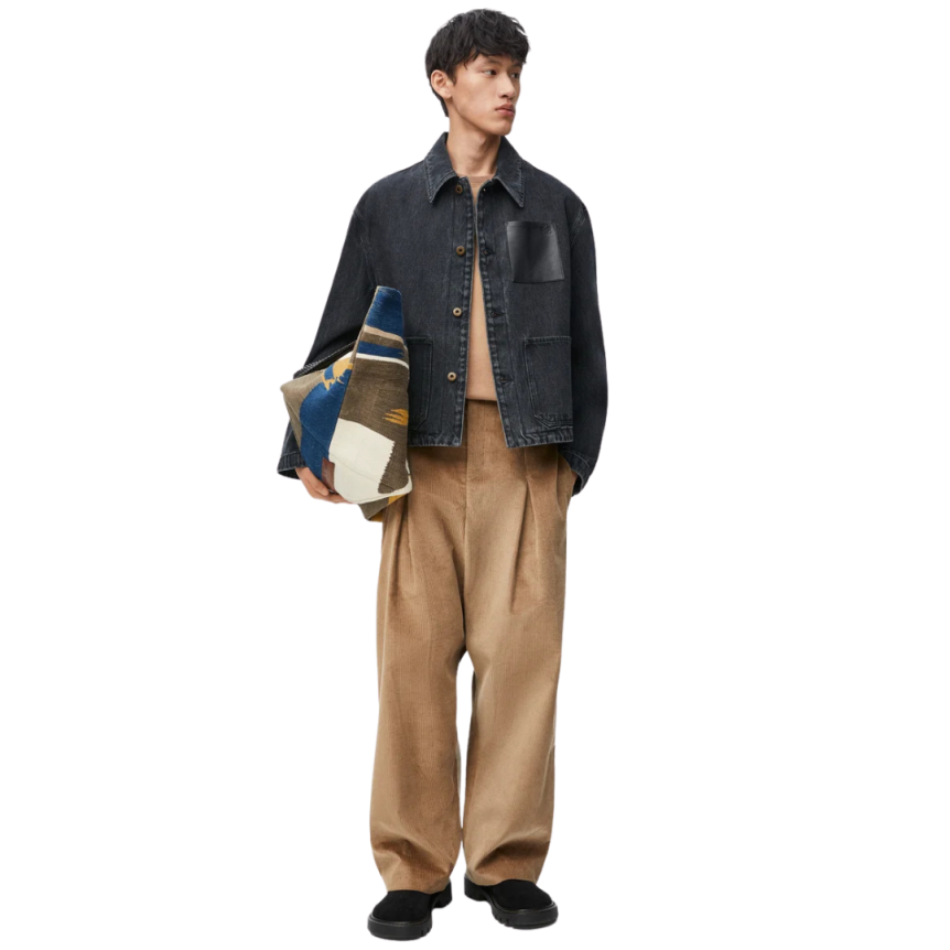 Veste boutons LOEWE denim coton délavé noir poche cuir anagramme