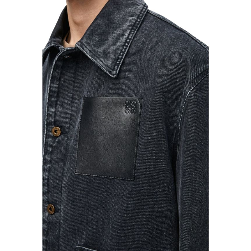 Veste boutons LOEWE denim coton délavé noir poche cuir anagramme