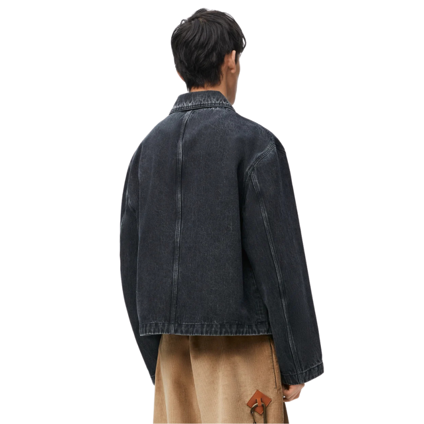 Veste boutons LOEWE denim coton délavé noir poche cuir anagramme