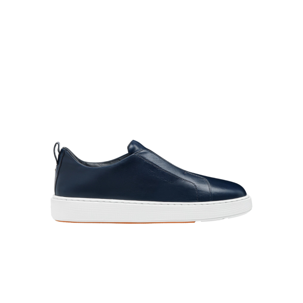 Baskets sans lacets SANTONI sneaker à enfiler cuir ultra touch bleu marine