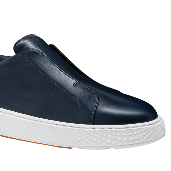 Baskets sans lacets SANTONI sneaker à enfiler cuir ultra touch bleu marine