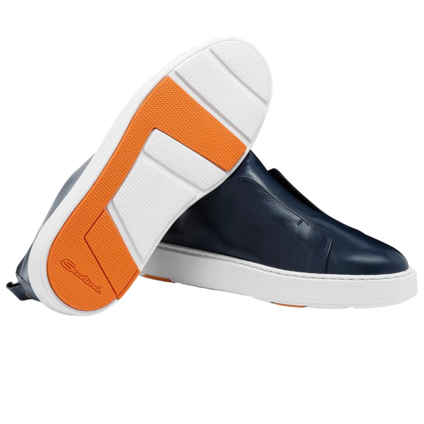 Baskets sans lacets SANTONI sneaker à enfiler cuir ultra touch bleu marine