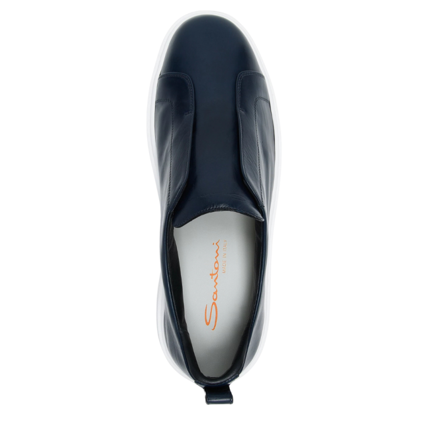 Baskets sans lacets SANTONI sneaker à enfiler cuir ultra touch bleu marine